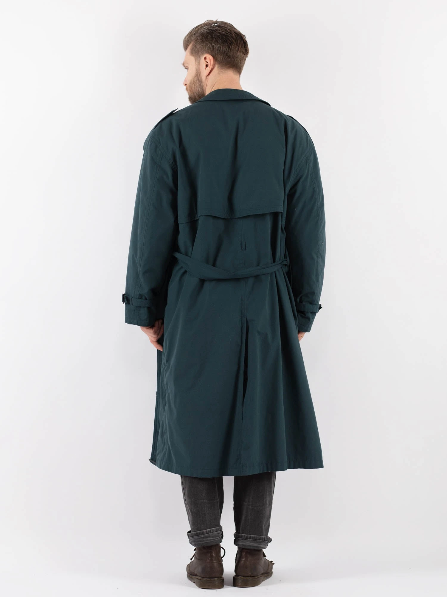 Vintage 70's Men Oversized Trench Coat In Teal Blue 3 Vintage 70's Men Oversized Trench Coat In Teal Blue - Image 3