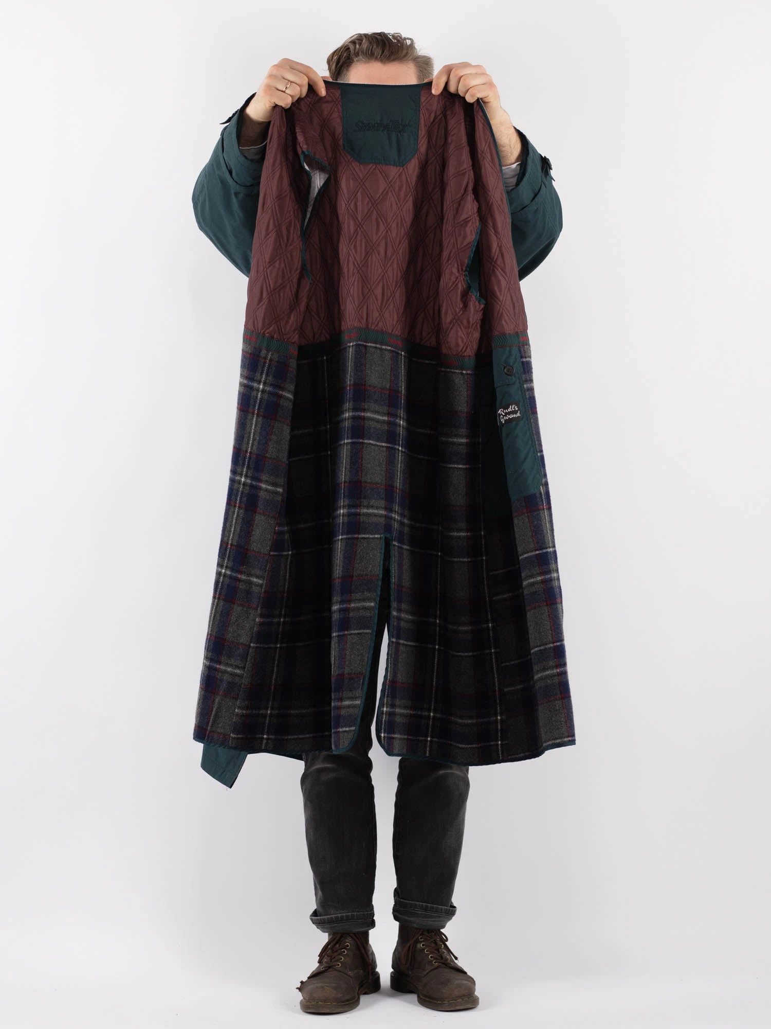 Vintage 70's Men Oversized Trench Coat In Teal Blue 4 Vintage 70's Men Oversized Trench Coat In Teal Blue - Image 4