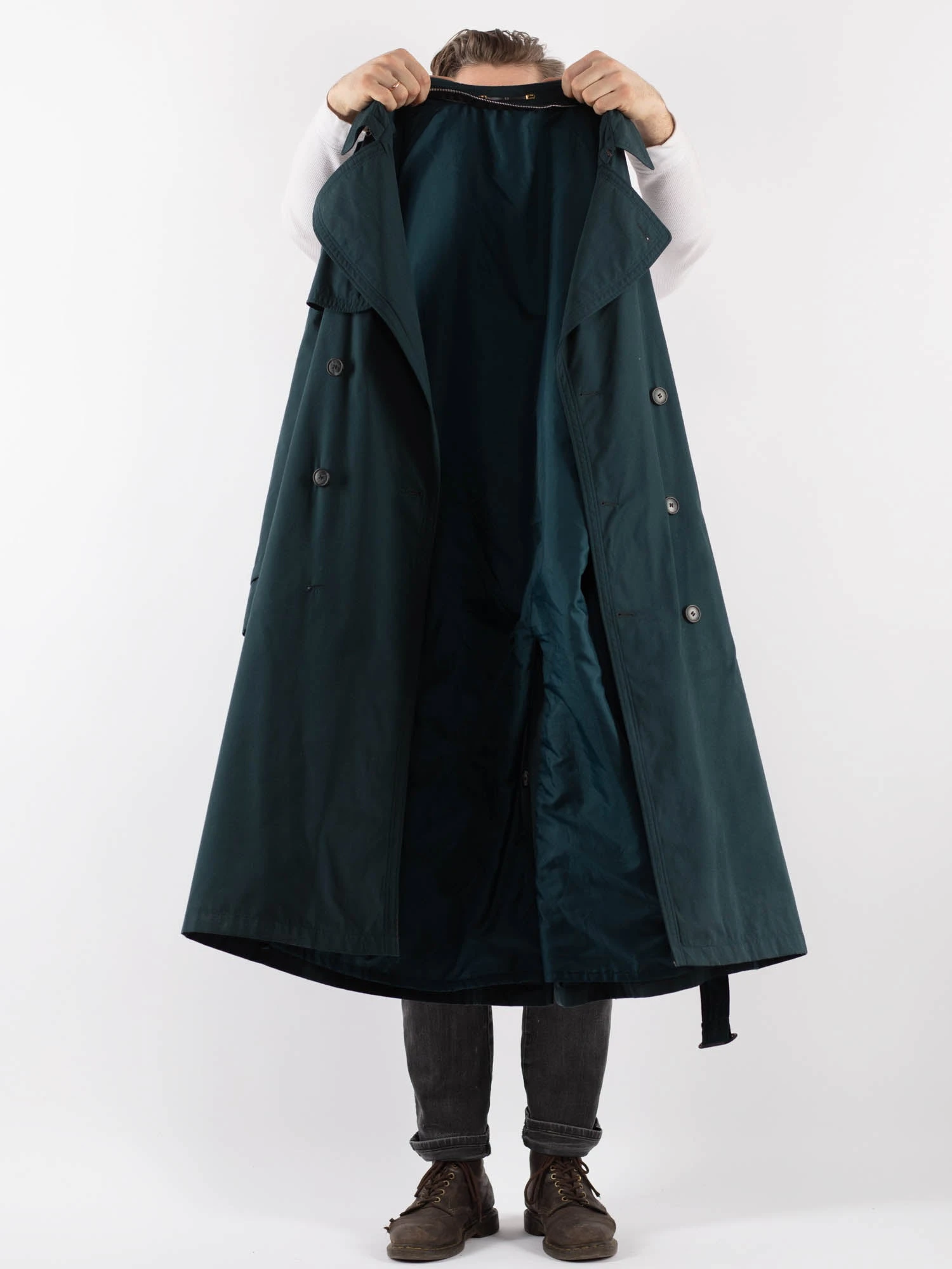 Vintage 70's Men Oversized Trench Coat In Teal Blue 6 Vintage 70's Men Oversized Trench Coat In Teal Blue - Image 6