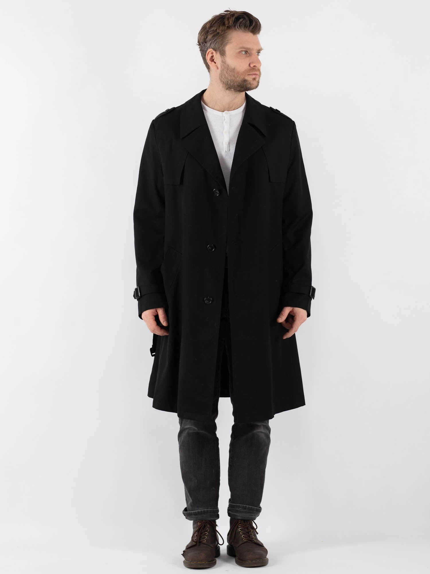 Vintage 90's Men Trench Coat In Black 1 Vintage 90's Men Trench Coat In Black