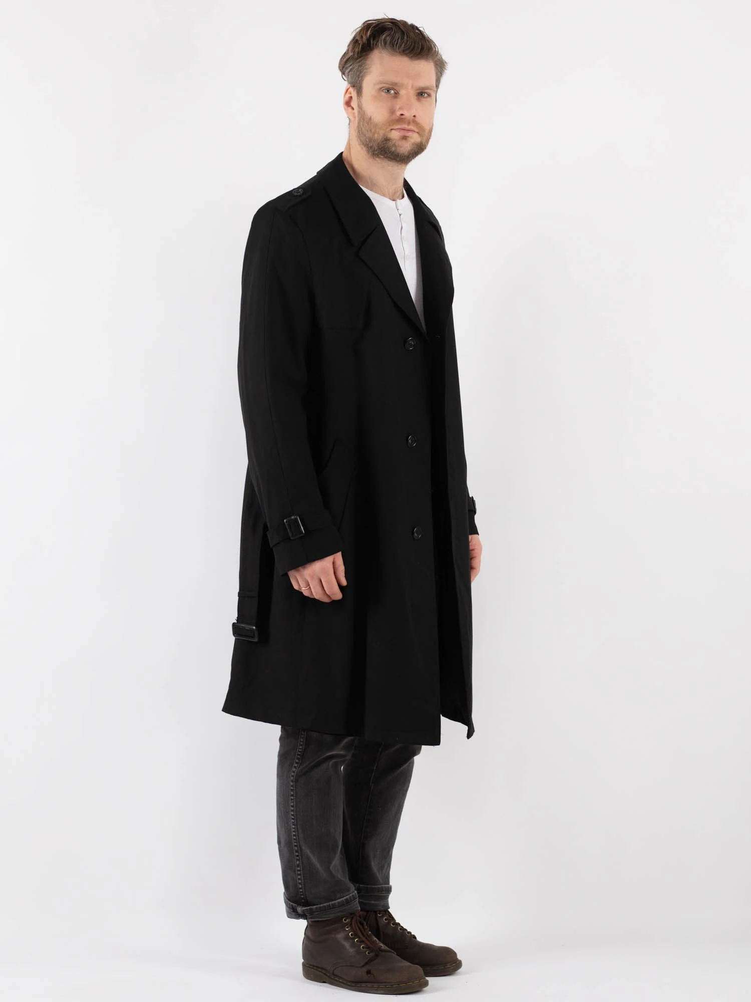 Vintage 90's Men Trench Coat In Black 3 Vintage 90's Men Trench Coat In Black - Image 3