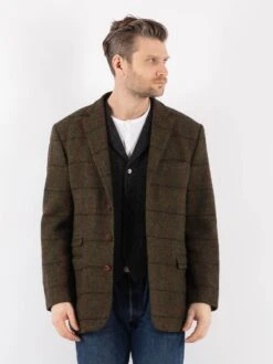 Vintage 90's Men Harris Tweed Jacket In Green