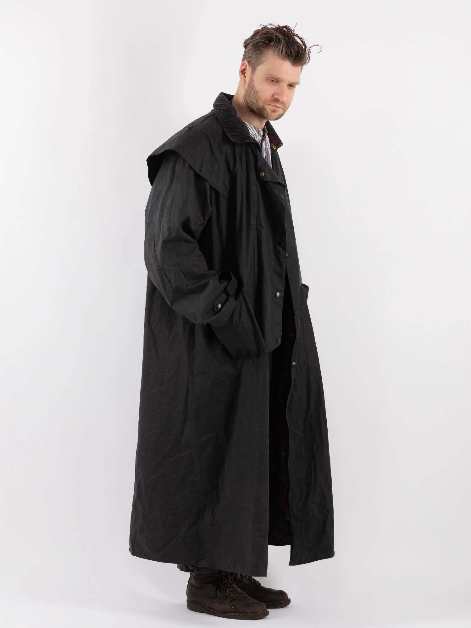 Vintage 90's Men Backhouse Waxed Canvas Maxi Coat In Gray 2 Vintage 90's Men Backhouse Waxed Canvas Maxi Coat In Gray - Image 2