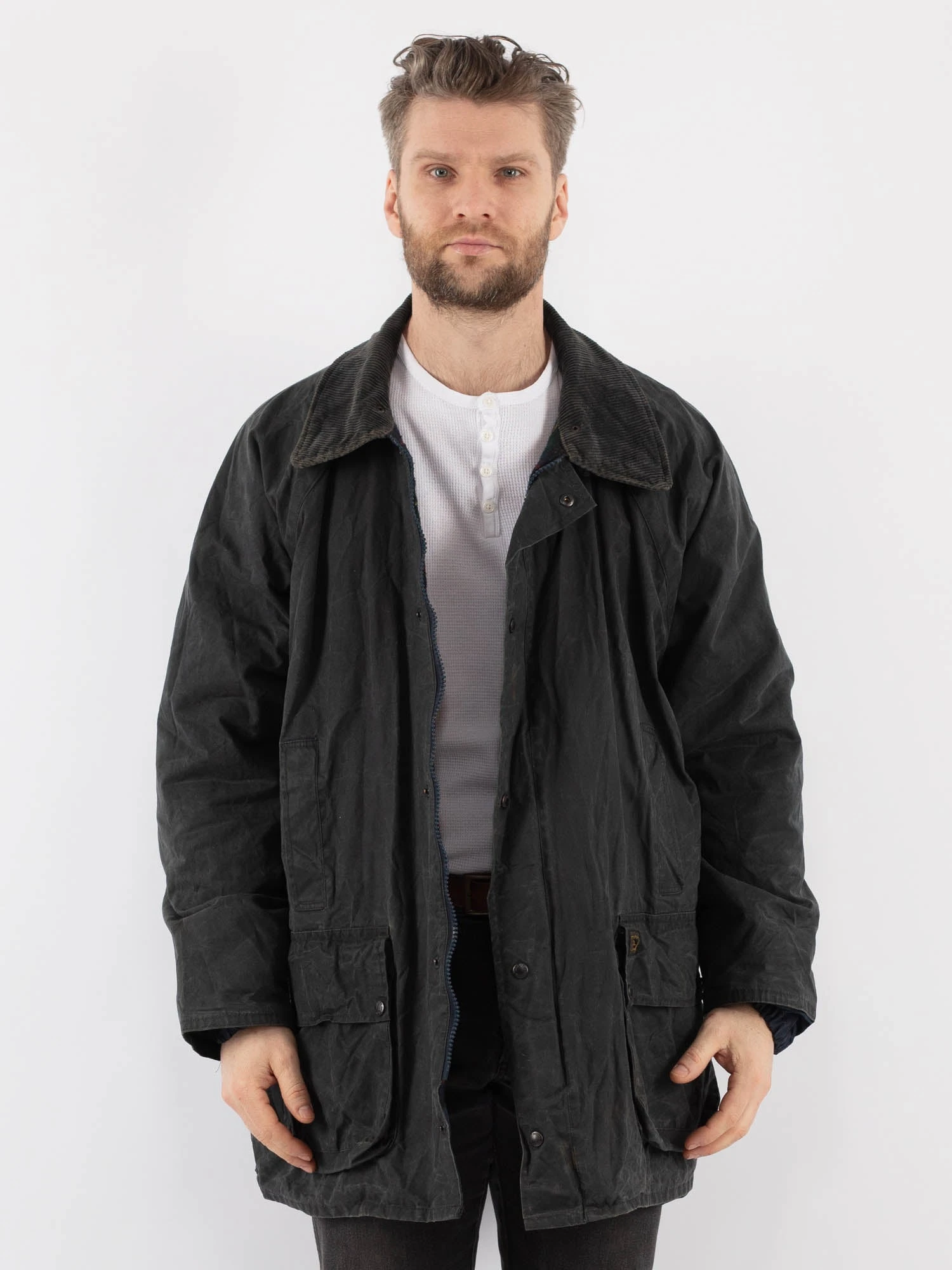 Vintage 90's Men Waxed Canvas Jacket In Gray 1 Vintage 90's Men Waxed Canvas Jacket In Gray