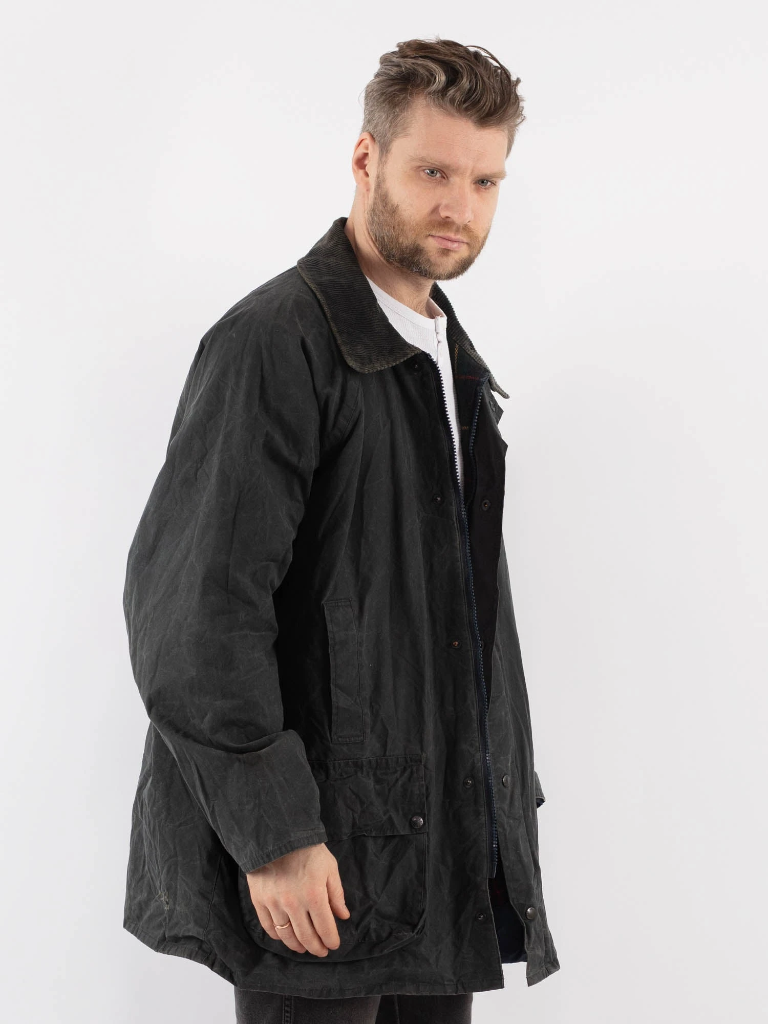 Vintage 90's Men Waxed Canvas Jacket In Gray 2 Vintage 90's Men Waxed Canvas Jacket In Gray - Image 2