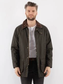 Vintage 90's Men Waxed Canvas Jacket In Khaki Green