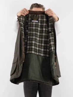 Vintage 90's Men Waxed Canvas Jacket In Khaki Green -Northern Grip Vintage 90s Men Waxed Cotton Jacket 0058