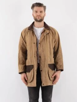 Vintage 90's Men Waxed Canvas Jacket In Beige
