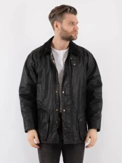 Vintage 90's Men Waxed Canvas Style Jacket In Black