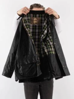 Vintage 90's Men Waxed Canvas Style Jacket In Black -Northern Grip Vintage 90s Men Waxed Cotton Jacket 0078