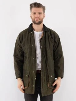 Vintage 90's Men Waxed Cotton Jacket In Green