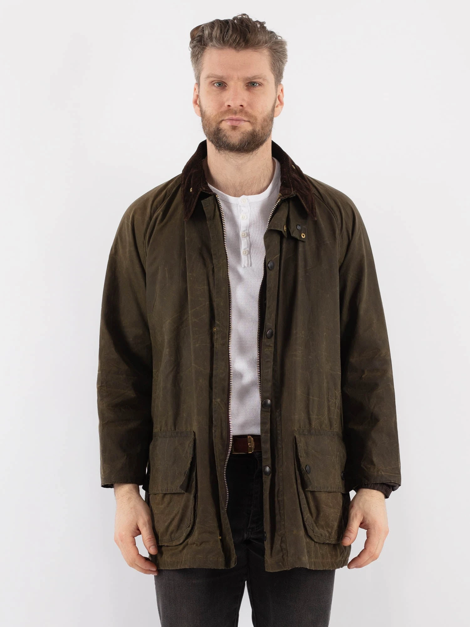 Vintage 90's Men Barbour Waxed Canvas Jacket In Green 1 Vintage 90's Men Barbour Waxed Canvas Jacket In Green