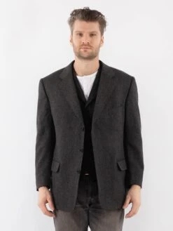 Vintage 90's Men Cashmere Wool Blend Blazer Jacket In Gray