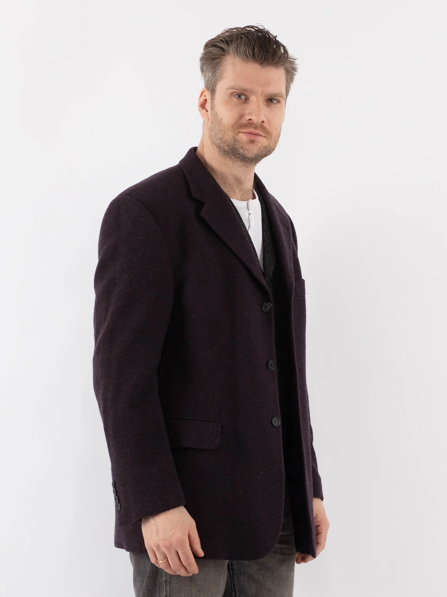 Vintage 90's Men Wool Blazer Jacket In Purple 3 Vintage 90's Men Wool Blazer Jacket In Purple - Image 3