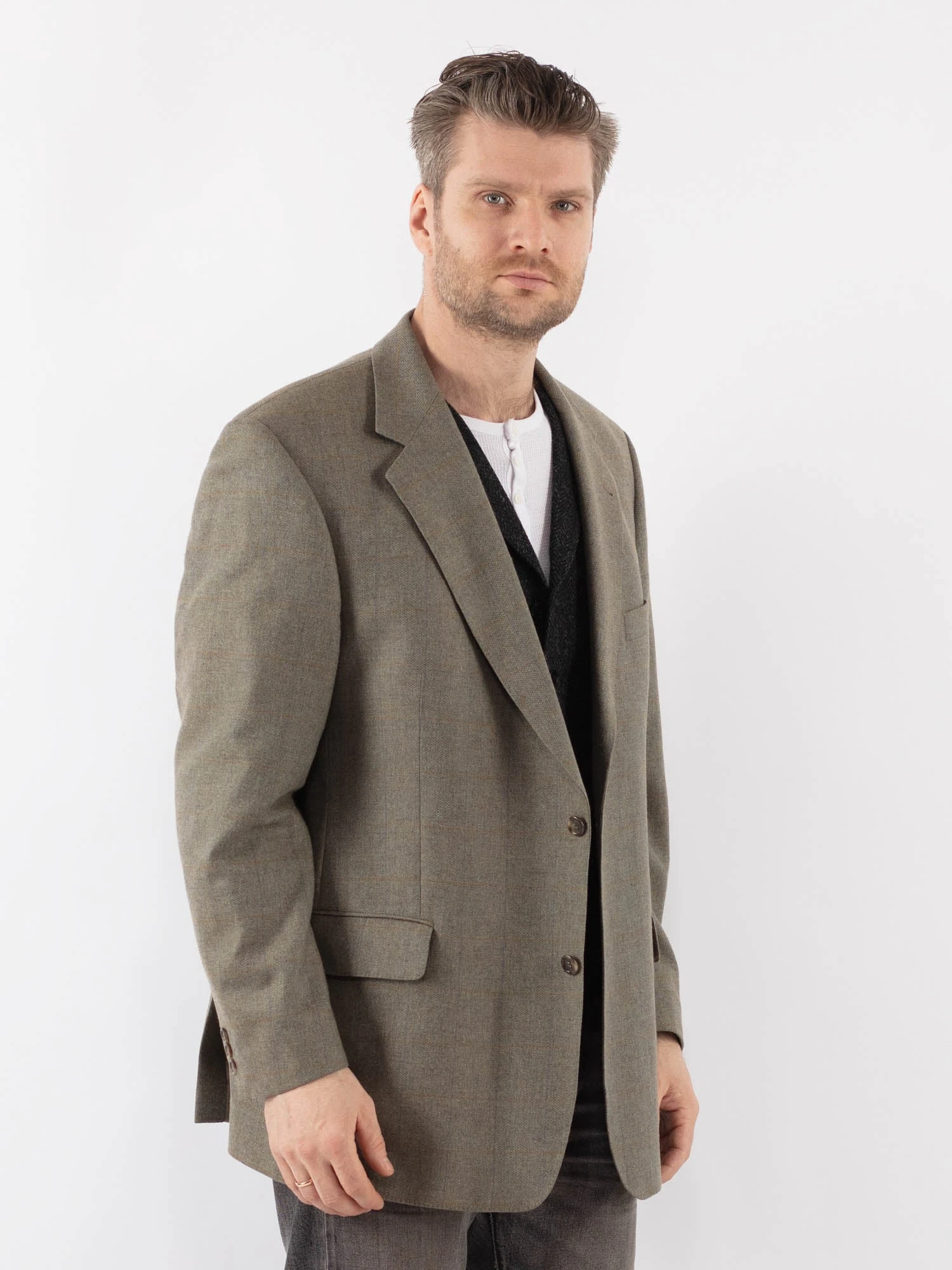 Vintage 90's Men Cashmere Blazer Jacket In Beige 3 Vintage 90's Men Cashmere Blazer Jacket In Beige - Image 3