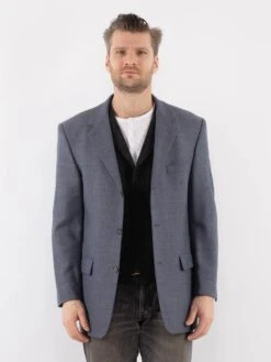 Vintage 90's Men Wool Blazer Vest In Blue