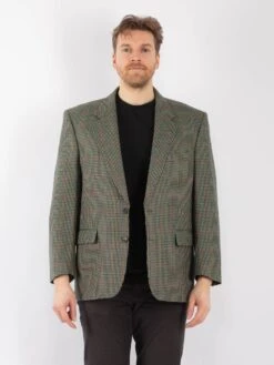 Vintage 90's Men Wool Blazer Jacket In Green