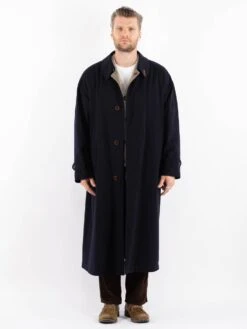 Vintage 90's Men Cashmere Wool Blend Coat In Blue