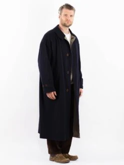 Vintage 90's Men Cashmere Wool Blend Coat In Blue -Northern Grip Vintage 90s Men Wool Coat 0061