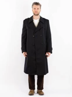 Vintage 90's Men Wool Blend Trench Coat In Black