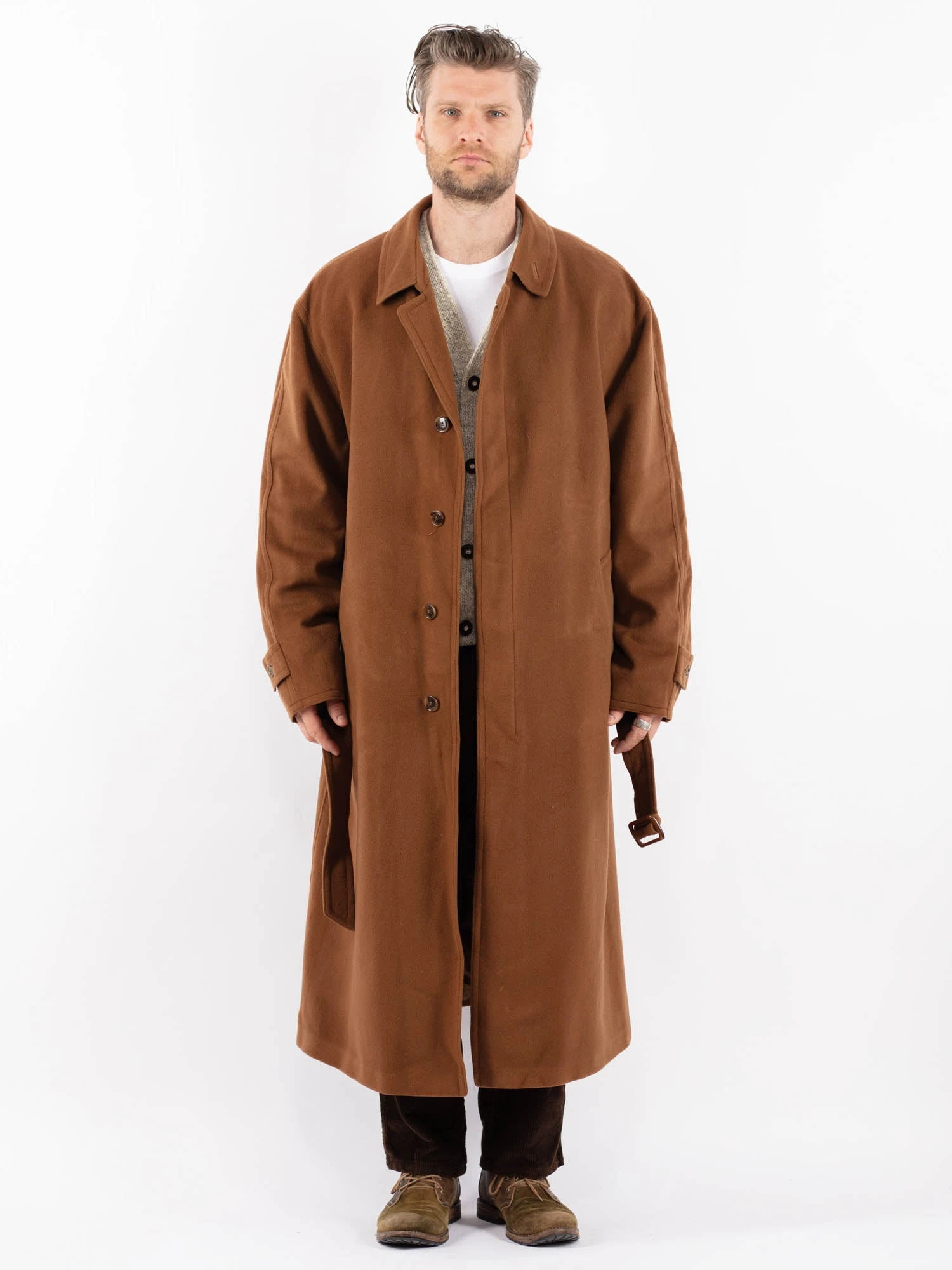 Vintage 90's Men Cashmere Wool Blend Coat In Brown 1 Vintage 90's Men Cashmere Wool Blend Coat In Brown