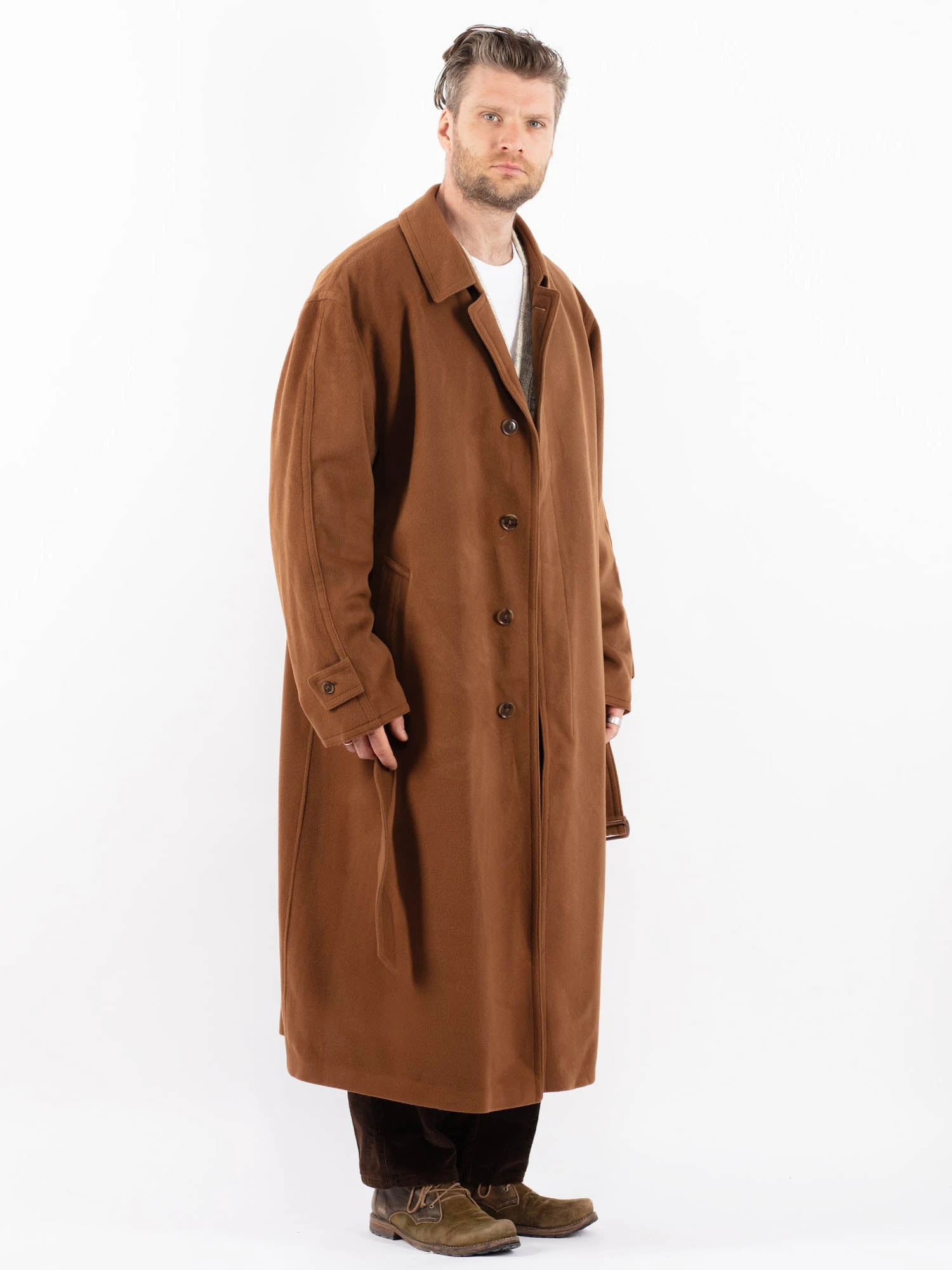 Vintage 90's Men Cashmere Wool Blend Coat In Brown 3 Vintage 90's Men Cashmere Wool Blend Coat In Brown - Image 3