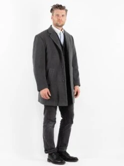 Vintage 90's Men Cashmere Wool Blend Coat In Gray -Northern Grip Vintage 90s Men Wool Coat 0182