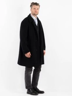 Vintage 90's Men Cashmere Wool Blend Coat In Black -Northern Grip Vintage 90s Men Wool Coat 0198