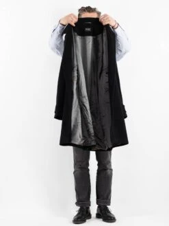 Vintage 90's Men Cashmere Wool Blend Coat In Black -Northern Grip Vintage 90s Men Wool Coat 0200