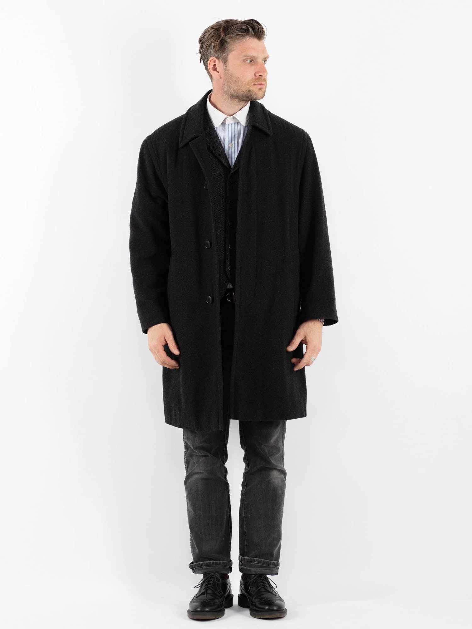 Vintage 90's Men Wool Blend Coat In Gray 1 Vintage 90's Men Wool Blend Coat In Gray