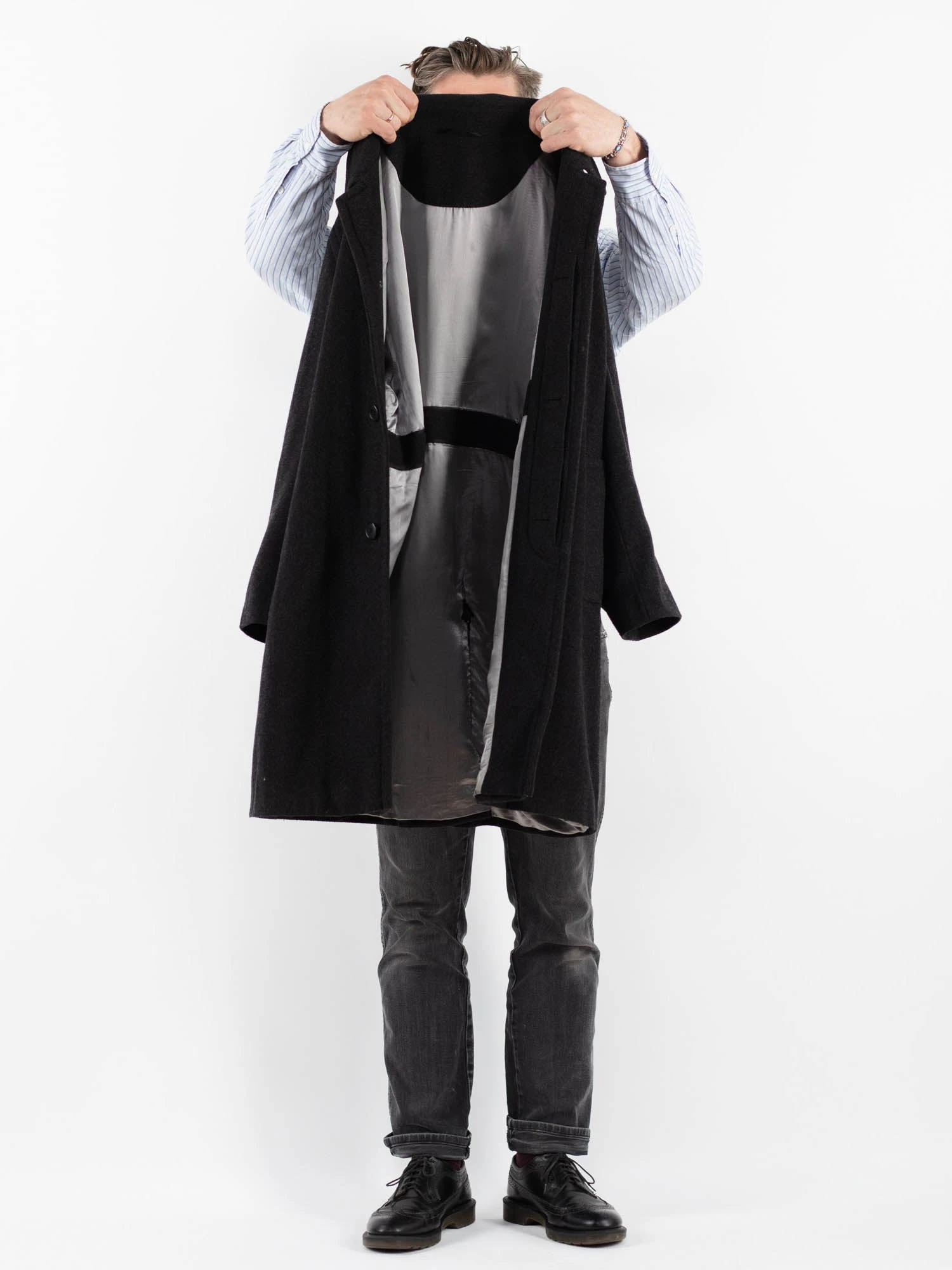 Vintage 90's Men Wool Blend Coat In Gray 4 Vintage 90's Men Wool Blend Coat In Gray - Image 4