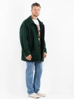 Vintage 90's Men Wool Blend Jacket In Green -Northern Grip Vintage 90s Men Wool Coat 0257