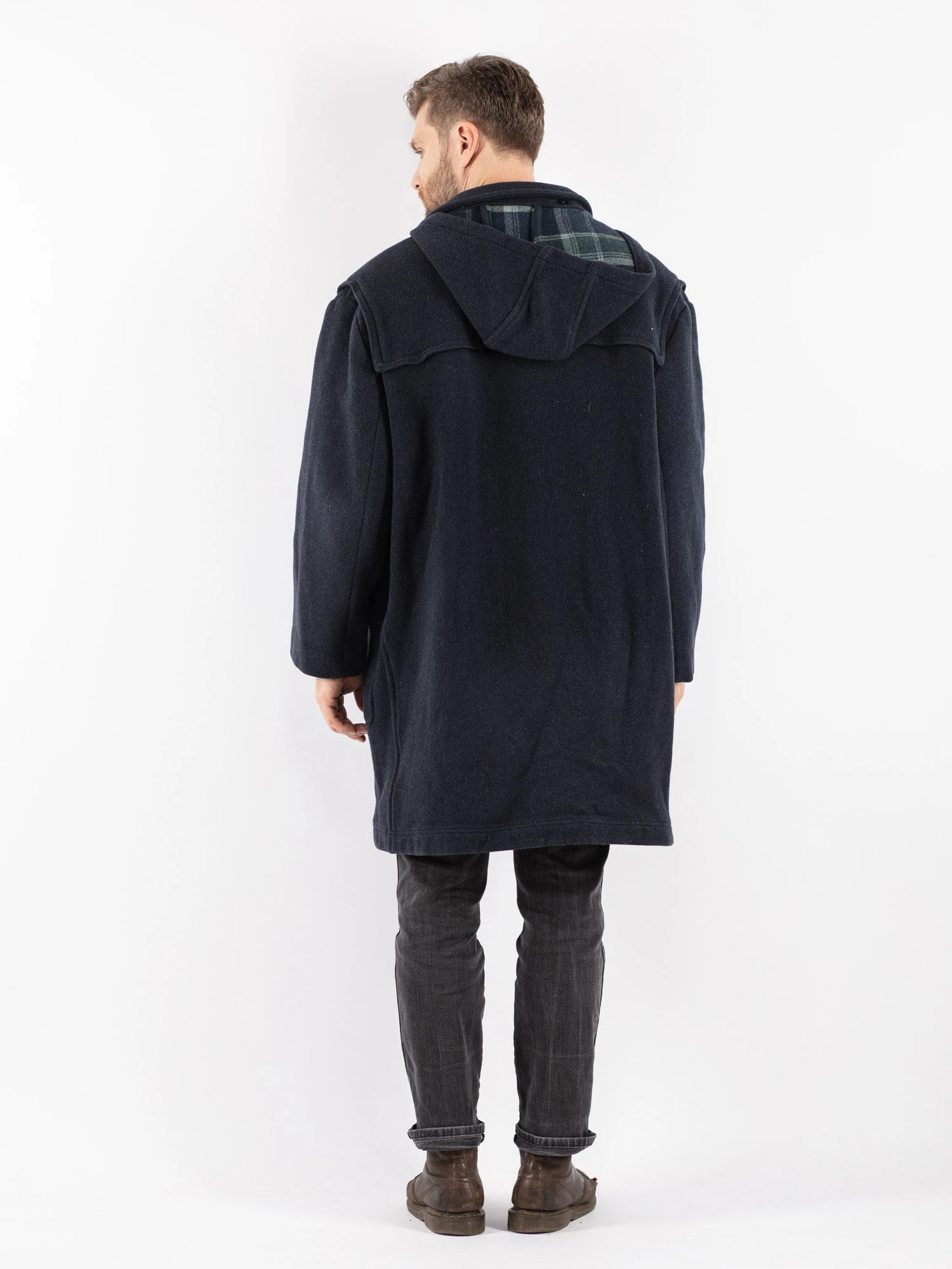 Vintage 90's Men Hooded Wool Duffle Coat In Blue 2 Vintage 90's Men Hooded Wool Duffle Coat In Blue - Image 2