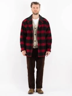 Vintage 90's Men Buffalo Plaid Jacket In Red