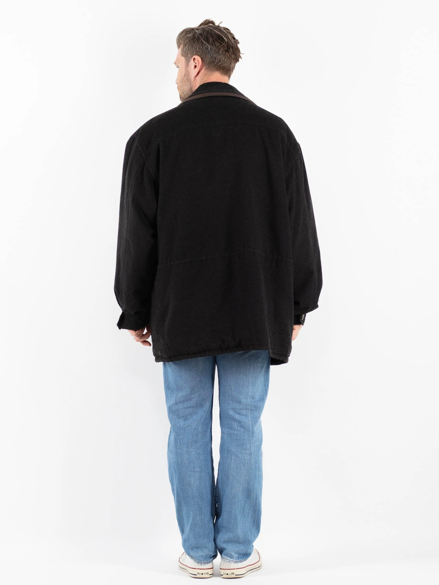 Vintage 90's Men Wool Blend Jacket In Gray 2 Vintage 90's Men Wool Blend Jacket In Gray - Image 2