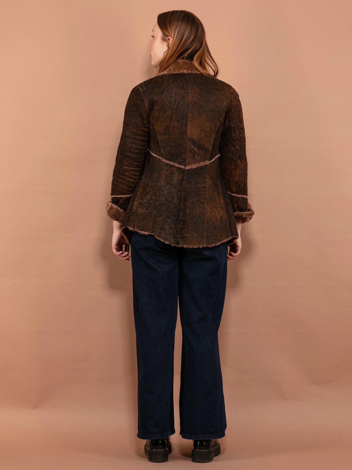 Vintage 90's Women Distressed Sheepskin Jacket In Brown 3 Vintage 90's Women Distressed Sheepskin Jacket In Brown - Image 3