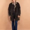 Vintage 90's Women Faded Sheepskin Coat In Black
