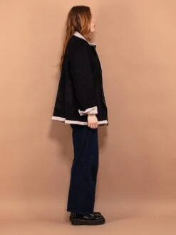 Vintage 90's Women Faux Shearling Jacket In Black -Northern Grip Vintage 90s Women Faux Shearling Jacket Black 11 3