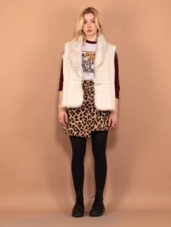 Vintage 90's Women Faux Shearling Vest In White