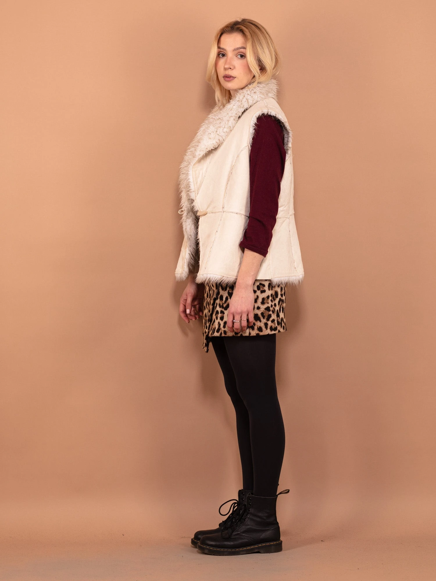 Vintage 90's Women Faux Shearling Vest In White 3 Vintage 90's Women Faux Shearling Vest In White - Image 3