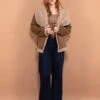 Vintage 90's Women Faux Shepskin Bomber Jacket In Beige