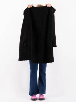 Vintage 90's Women Hooded Faux Sheepskin Coat In Black -Northern Grip Vintage 90s Women Faux Sheepskin Coat 0582