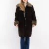 Vintage 90's Women Faux Sheepskin Coat In Dark Brown