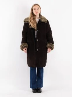 Vintage 90's Women Faux Sheepskin Coat In Dark Brown