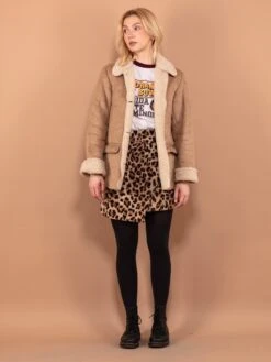 Vintage 90's Women Faux Shepskin Jacket In Beige