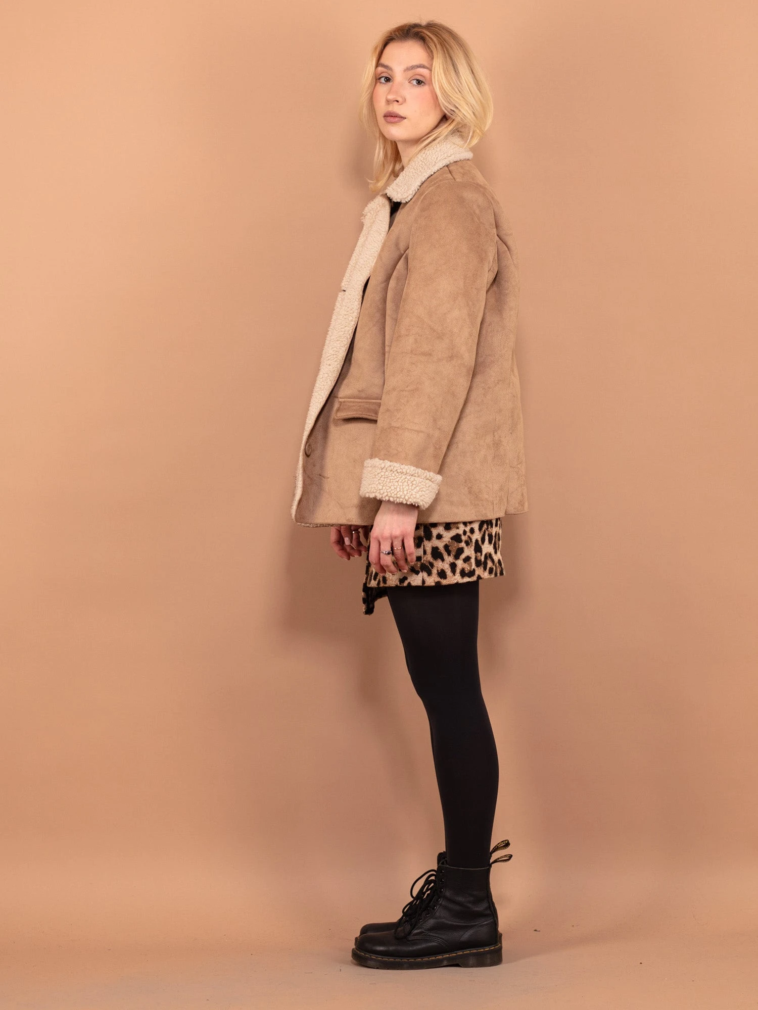 Vintage 90's Women Faux Shepskin Jacket In Beige 3 Vintage 90's Women Faux Shepskin Jacket In Beige - Image 3