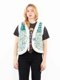 Vintage 90's Women Sherpa Vest In Green