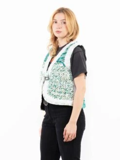 Vintage 90's Women Sherpa Vest In Green -Northern Grip Vintage 90s Women Faux Sheepskin Vest 0419