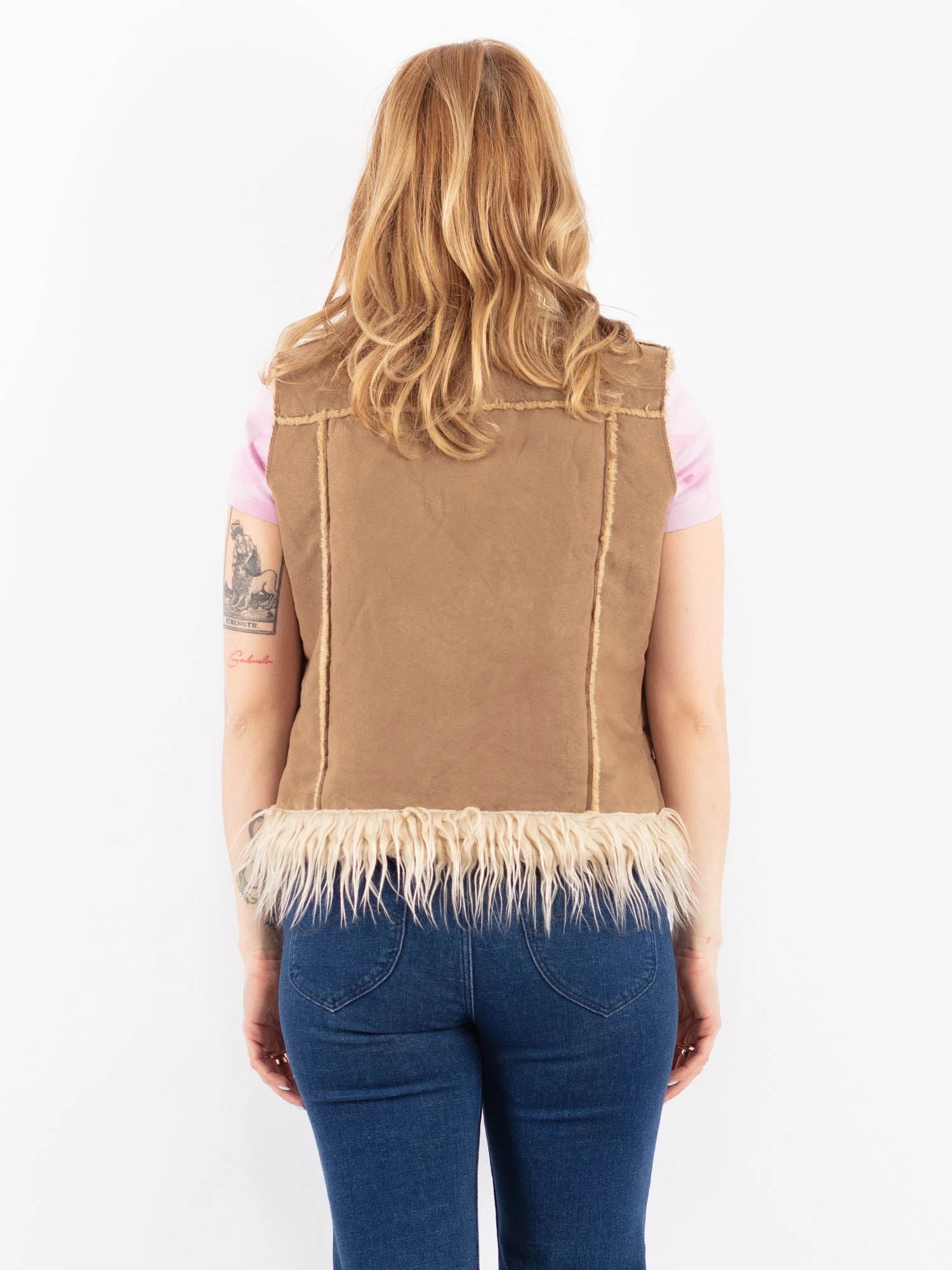 Vintage 90's Women Faux Sheepskin Vest In Beige 2 Vintage 90's Women Faux Sheepskin Vest In Beige - Image 2