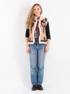Vintage 90's Women Sheepskin Vest In Pink